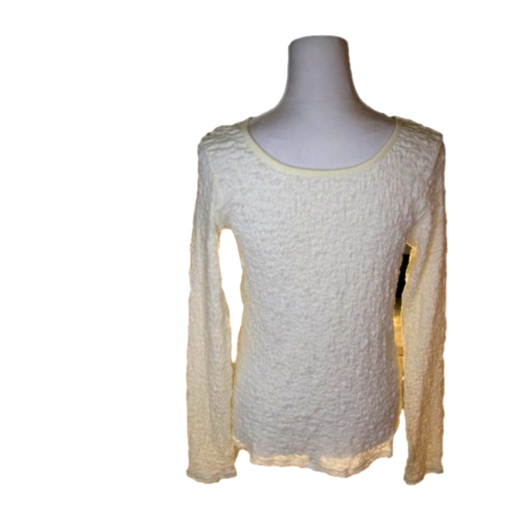 J. Jill Cream Textured Crew Neck Long Sleeve Top/Blouse Size Medium - Picture 3 of 3